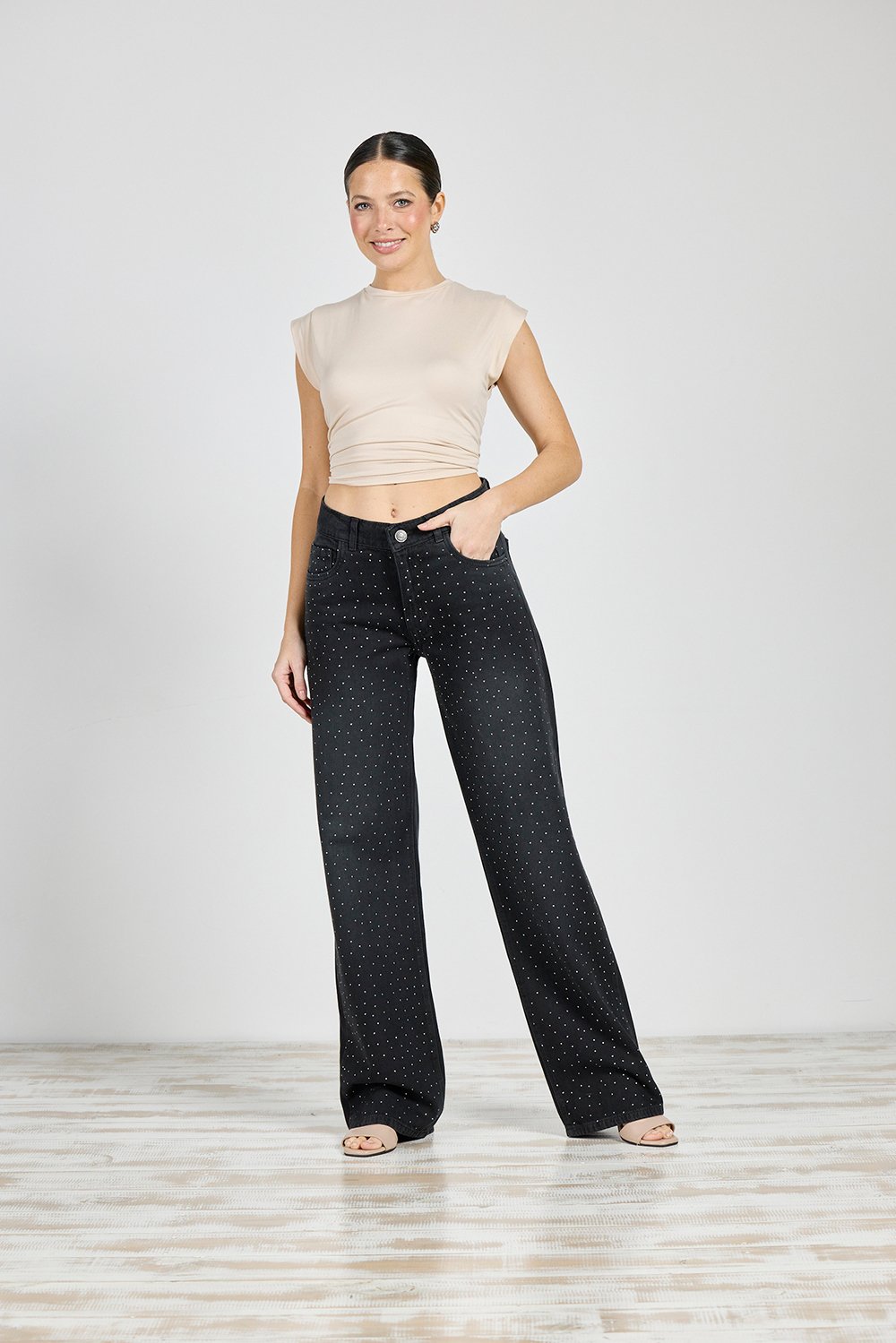 ART. 312 | WIDE LEG NEGRO CON STRASS RÍGIDO