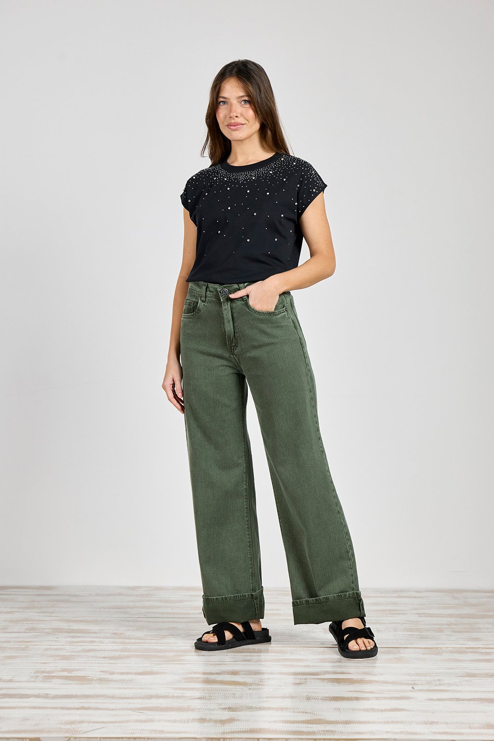 ART. 424 | WIDE LEG VERDE CLÁSICO RÍGIDO